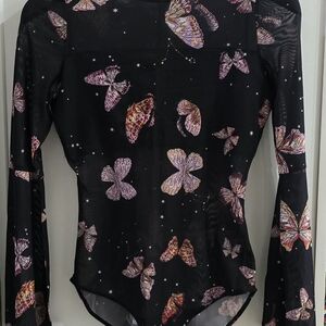 Butterfly Print Sheer Bodysuit